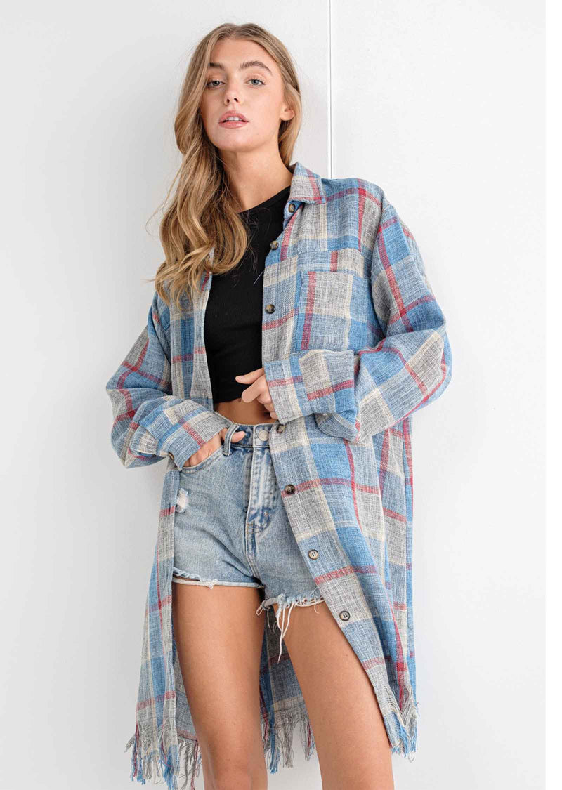 OLIVIA FRAYED PLAID BUTTONDOWN