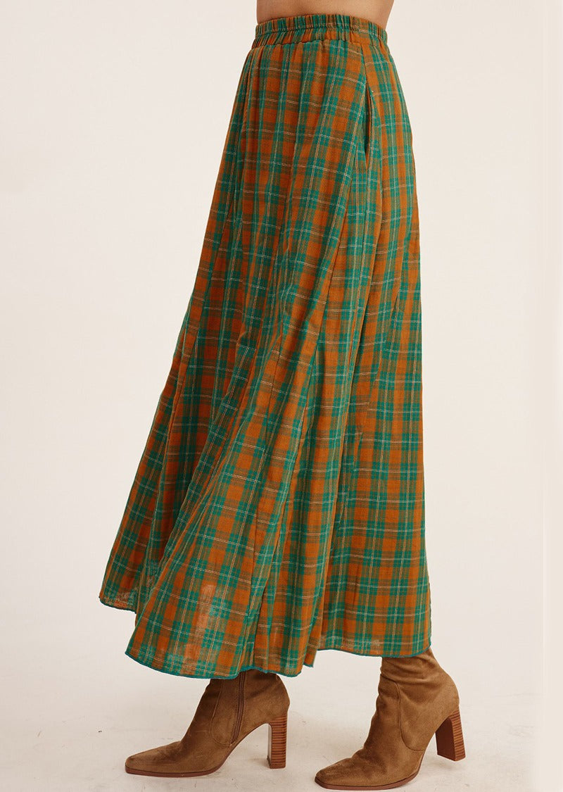 Green plaid skirt long best sale