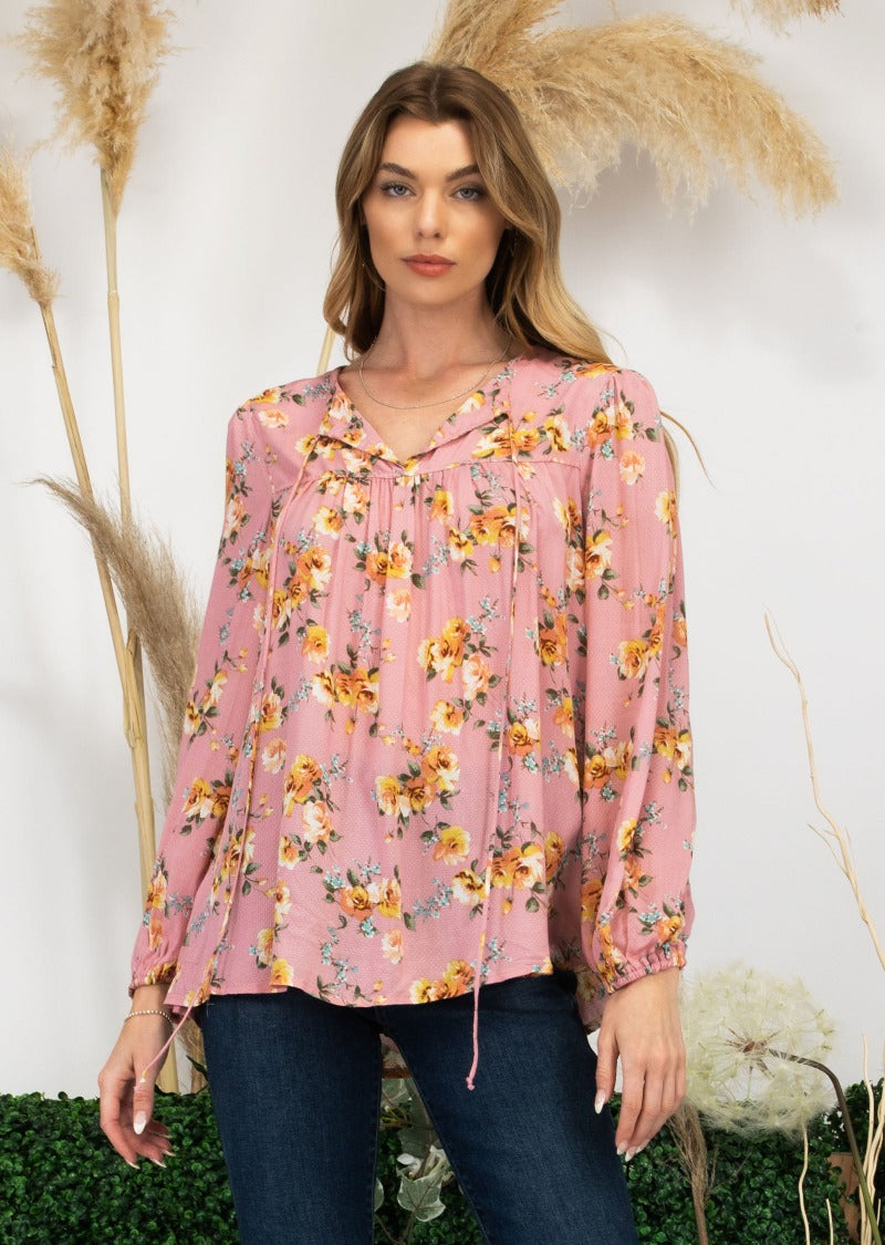 CHRISTY PINK FLORAL BABY DOLL TOP
